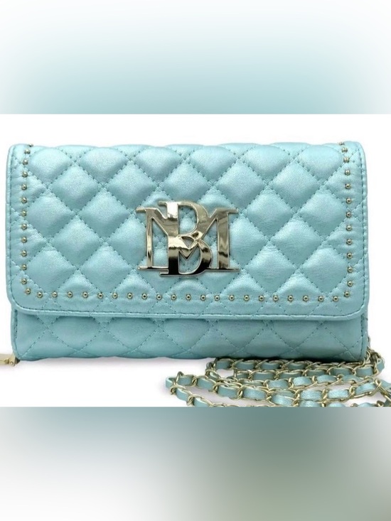 Handbags - NWT Badgley Mischka Quilted Metal Blue Crossbody Bag with Chain Strap